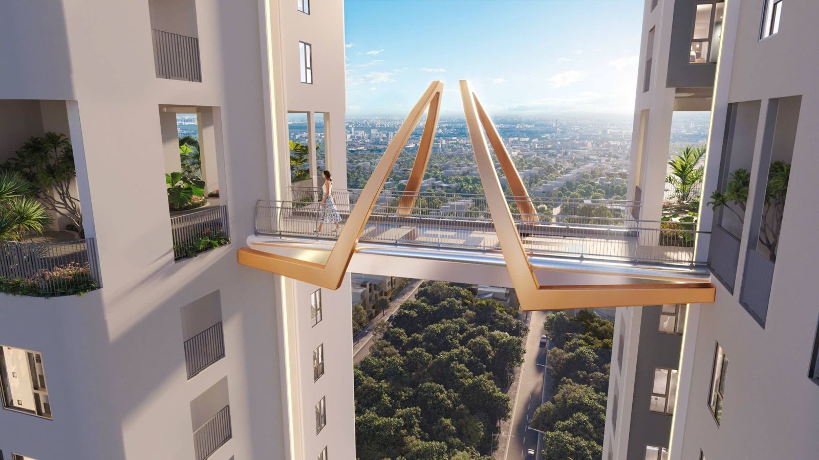 Cầu kính kết nối các tòa tại dự án Green Skyline
