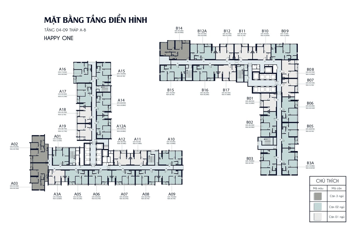 Ảnh minh họa: Mặt bằng tầng 4 - 9 dự án Happy One Mori